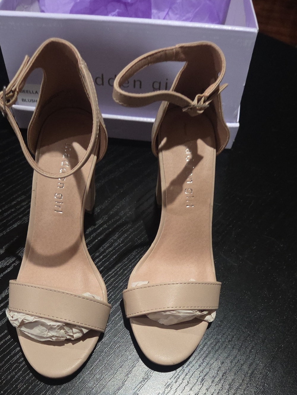 Madden Girl Nude Blush Ankle-Strap Block Heels